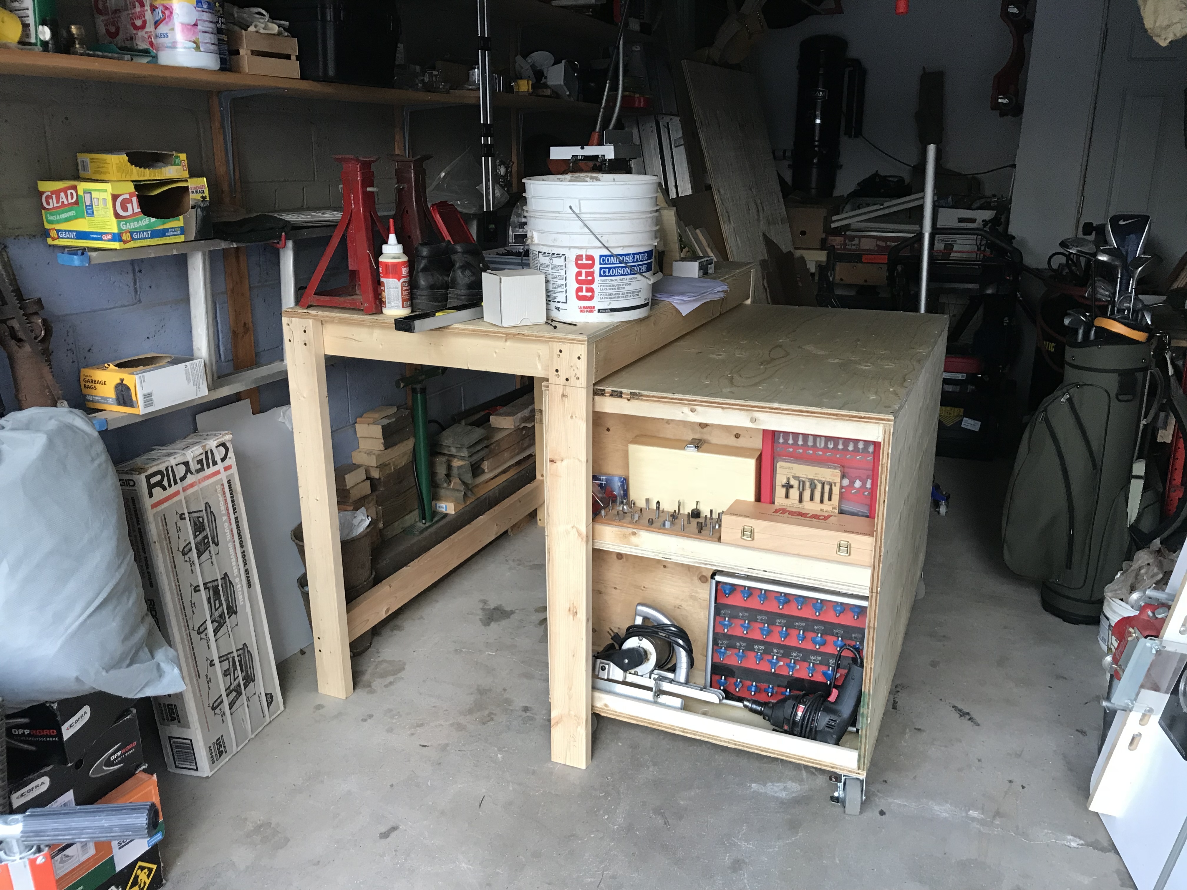 Garage work table and cabinets