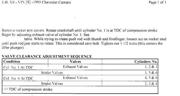 valve adjustment camaro 3.4